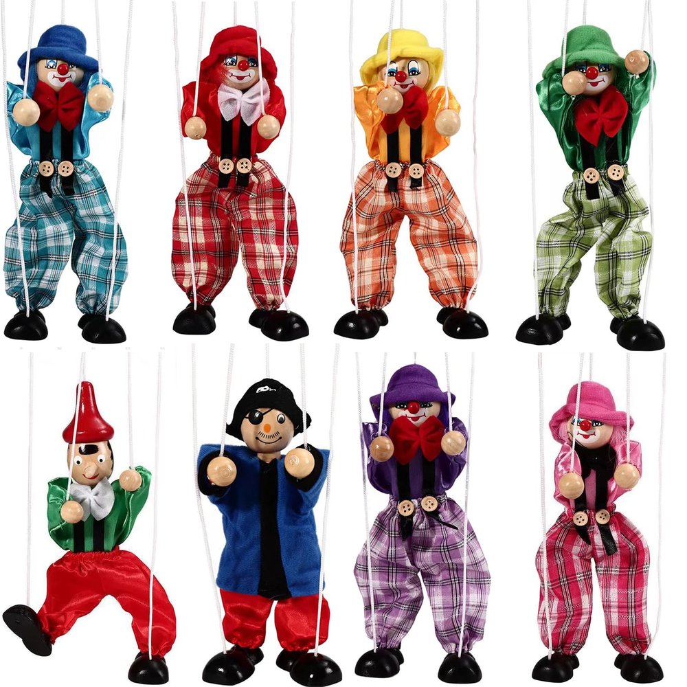 Marionette Puppets, 8 Pcs Funny Wooden Marionette Pull String Puppet, Creative Marionette Toys String Puppet Doll for Birthday Xmas Gifts