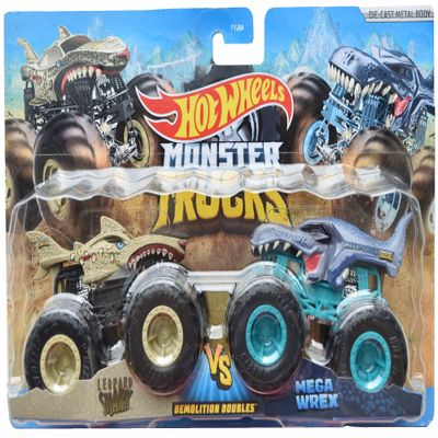Hot Wheels Monster Trucks Leopard Shark Vs Mega Wrex, Demolition Doubles