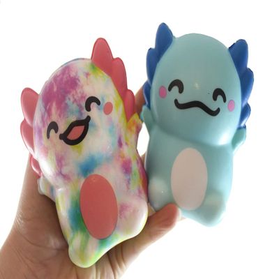 Curious Minds Busy Bags 2 Random Color Axolotl 4" Slow Rise Squishy Toys - Memory Foam Party Favors, Fidgets, Prizes, OT