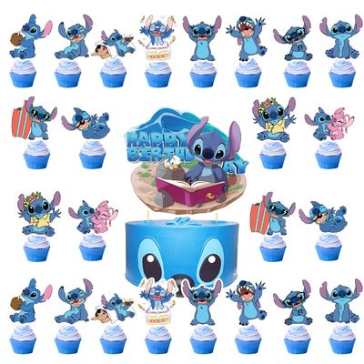 25Pcs Sti-tch Party Decorations, Sti-tch Birthday Party Cake Topper Cupcake Toppers Decoration for Sti-tch Theme Party Favors Supplies for Kids Baby Shower Decor