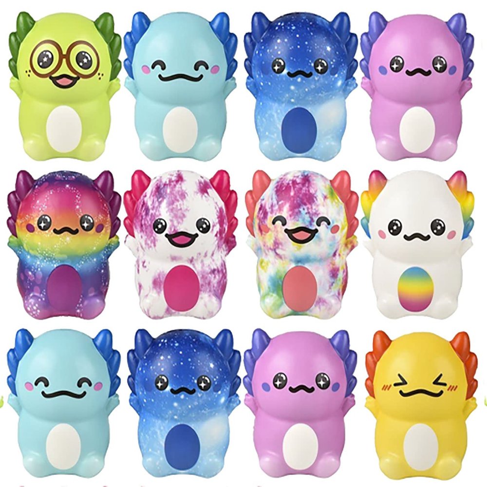 12 Small 3.25" Axolotl Slow Rise Squishy Toys - Memory Foam Party Favors, Fidgets, Prizes, OT (Bulk - 12 Axolotls (1 Dozen))