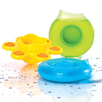Fat Brain Toys Dimpl Splash - Three Popping Scoop & Pour Bath Toys for Toddlers