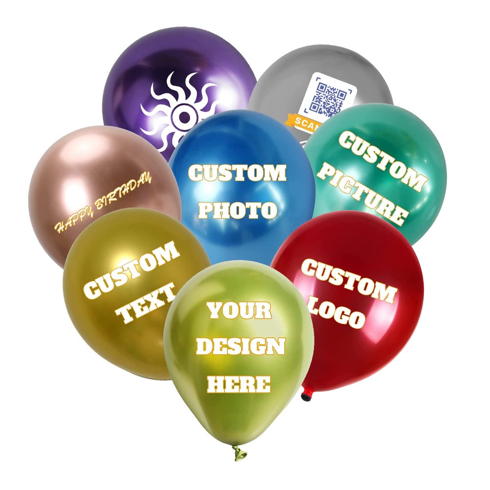 500pcs-Custom Balloons-Personalized Design-Your Own-Balloon - Balloon with Logo Picture Photo Text, for Birthday Party Wedding Graduation Business Decoration (Metallic Balloons, 12in)