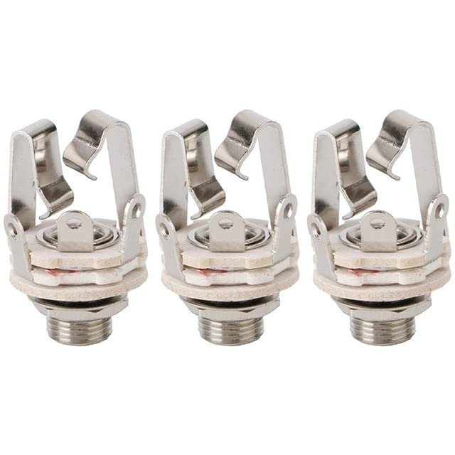3X Jack 6.5 Two-Channel Audio Cable Connector Plug Socket with A Switch Stereo 6.5 Female for Guitar - (Color: Silver)