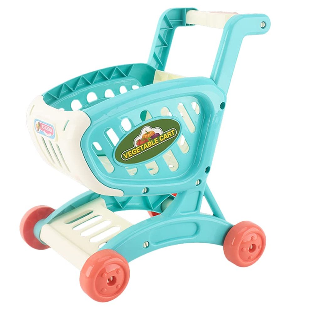 Kids Shopping Cart, Supermarket Shopping Cart Toy Play Small Grocery Cart Toy Storage Pretend Play Early Learning Props for Toddler Baby (Blue)