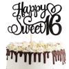 1 PCS Happy Sweet 16 Cake Topper Glitter 16th Birthday Cake Pick Cheers to 16 Years Sweet 16 Birthday Cake Decoration for Happy 16th Birthday Anniversary Party Decorations Supplies Black view 1