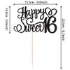 1 PCS Happy Sweet 16 Cake Topper Glitter 16th Birthday Cake Pick Cheers to 16 Years Sweet 16 Birthday Cake Decoration for Happy 16th Birthday Anniversary Party Decorations Supplies Black view 2