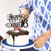 1 PCS Happy Sweet 16 Cake Topper Glitter 16th Birthday Cake Pick Cheers to 16 Years Sweet 16 Birthday Cake Decoration for Happy 16th Birthday Anniversary Party Decorations Supplies Black view 4