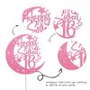 1 PCS Sweet 16 Cake Topper Glitter Moon Star Happy 16th Birthday Cake Pick Cheers to 16 Years Cake Decorations for Anniversary Party Supplies Pink view 2