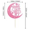 1 PCS Sweet 16 Cake Topper Glitter Moon Star Happy 16th Birthday Cake Pick Cheers to 16 Years Cake Decorations for Anniversary Party Supplies Pink view 3
