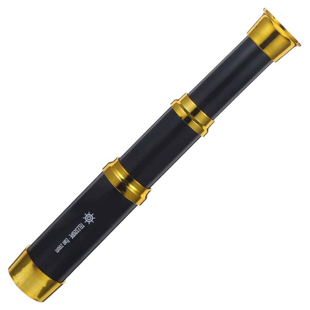 Kids Pirate Telescope - Handheld Monocular Spyglass Toy, Adjustable 3-Section Mini Telescope for Children, Black with Gold Trim, Ideal for Pirate Theme Parties and Outdoor Adventures