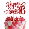 1 PCS Happy Sweet 16 Cake Topper Glitter 16th Birthday Cake Pick Cheers to 16 Years Birthday Cake Decoration for Happy 16th Birthday Anniversary Party Decorations Supplies Red view 1