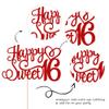 1 PCS Happy Sweet 16 Cake Topper Glitter 16th Birthday Cake Pick Cheers to 16 Years Birthday Cake Decoration for Happy 16th Birthday Anniversary Party Decorations Supplies Red view 3