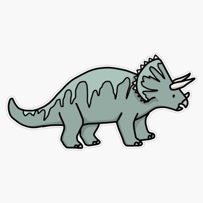 Gray Blue Turquoise Adorable Triceratops Dinosaur Sticker Decal Size 5"