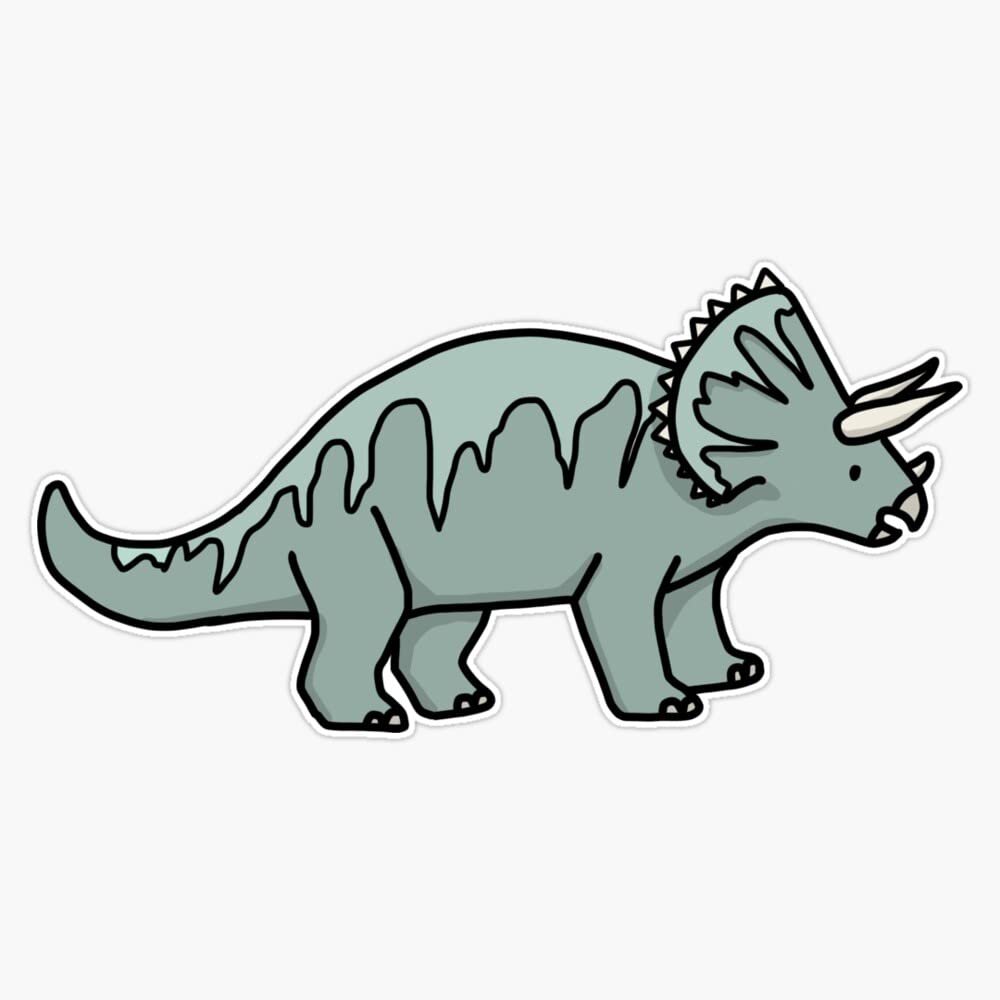 Gray Blue Turquoise Adorable Triceratops Dinosaur Sticker Decal Size 5"