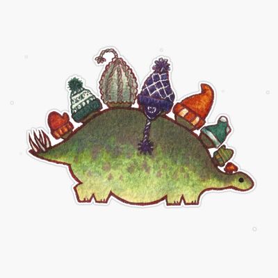 Green Stegosaurus Derposaur with Hats Sticker Decal Size 5"