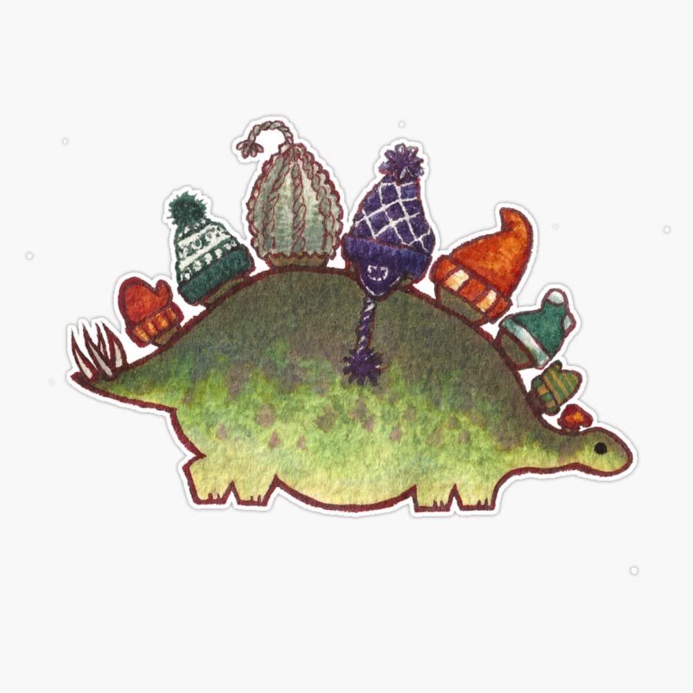 Green Stegosaurus Derposaur with Hats Sticker Decal Size 5"