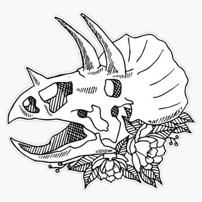 Triceratops with Flowers Sketch Sticker Decal Size 5"