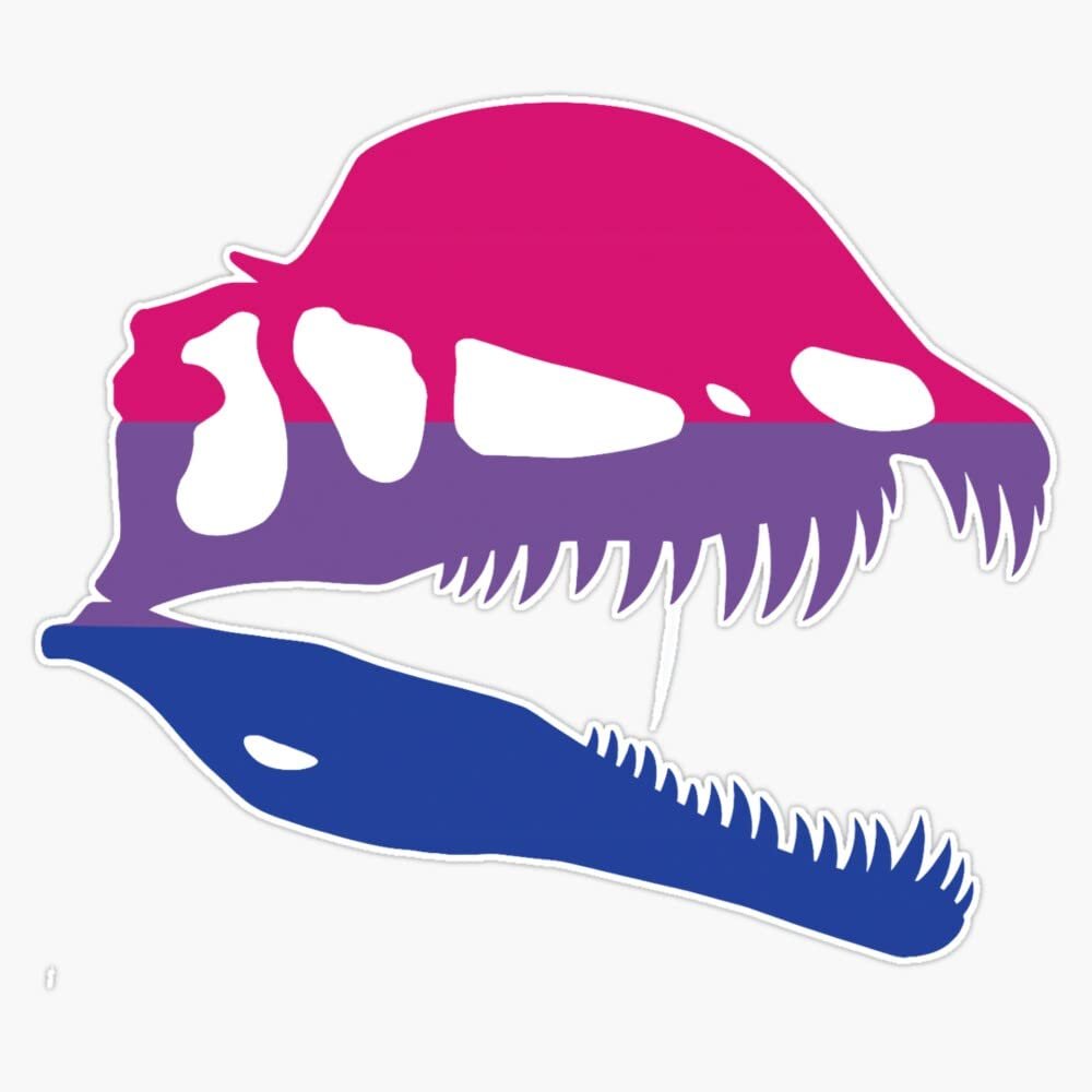 Bi Pride Dilophosaurus Skull Sticker Decal Size 5"