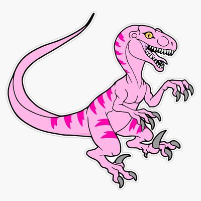 Vintage Velociraptor Neon Pink Sticker Decal Size 5"