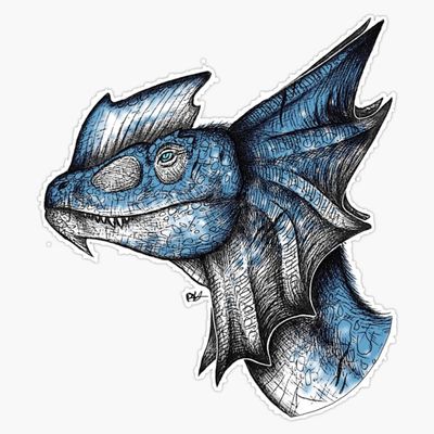 Dilophosaurus - Blue Sticker Decal Size 5"