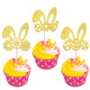 24 Pack Easter Bunny Ears Cupcake Toppers Glitter Carrot Egg Rabbit Ears Cupcake Picks Cake Decorations Easter Theme for Baby Shower Kids Birthday Party Supplies Gold view 1