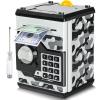ATM Piggy Bank for Boys Girls, Vcertcpl Mini ATM Coin Bank Money Saving Box with Password, Kids Safe Money Jar for Adults with Auto Grab Bill Slot, Great Gift Toy Bank for Kids(Camouflage Gray) view 1