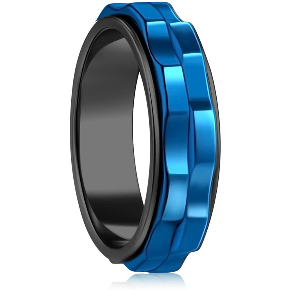 LuckyAmor Fidget Rings For Anxiety For Women, Spinning Anxiety Ring Stainless Steel Two Gear Fidget Ring High Polish Anxiety Ring for Men Wedding Band Gifts Jewelry Size 6-10