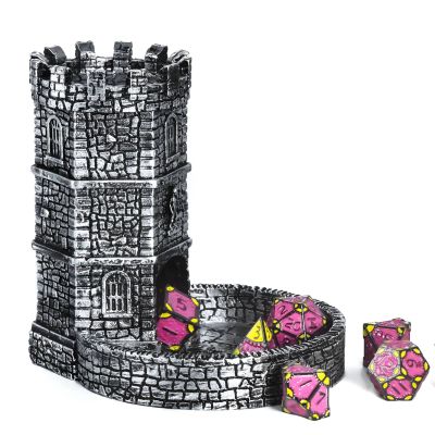 KSNDie Castle DND Dice Tower, Wall Carving Dice Rolling Tower for Role Playing Game | Easy Roller Perfect for Board Game, D&D and RPG (Ancient Silver)