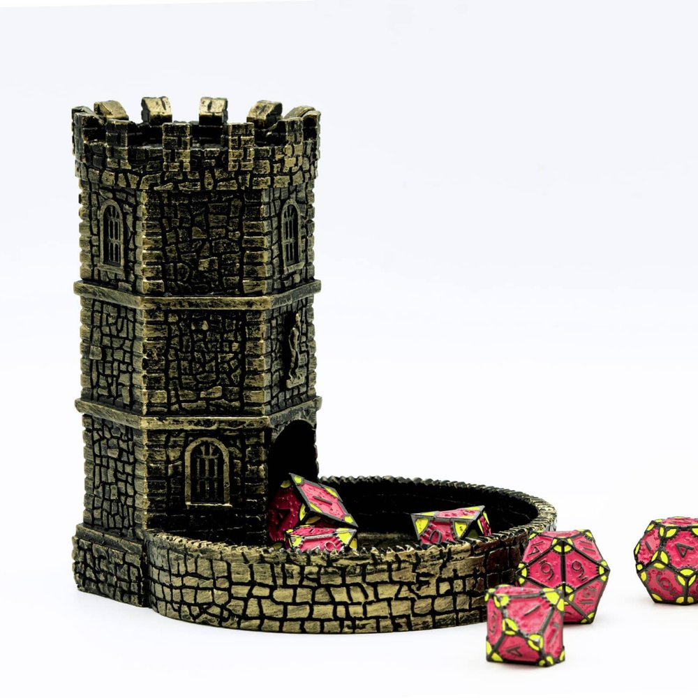 KSNDie D&D Dice Tower, Castle Dice Rolling Tower for Role Playing Game | Easy Roller Perfect for DND Board Game and RPG (Ancient Golden)