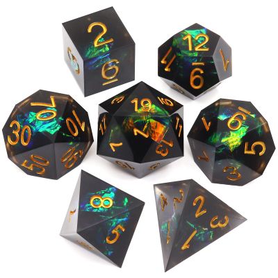 Haxtec DND Dice Set Black Sharp Edge Resin Dice with Dice Case Iridecent D&D Dice for RPG Compatible with Dungeons and Dragons DND Gift-Black Galaxy