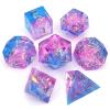 Haxtec Sparkling Sharp Edge Dice Set - Handmade Resin DND Dice with Iridescent Mylar Inclusion, Light Purple and Blue Color Mix-Enchanted Stardust view 1