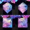 Haxtec Sparkling Sharp Edge Dice Set - Handmade Resin DND Dice with Iridescent Mylar Inclusion, Light Purple and Blue Color Mix-Enchanted Stardust view 2