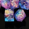 Haxtec Sparkling Sharp Edge Dice Set - Handmade Resin DND Dice with Iridescent Mylar Inclusion, Light Purple and Blue Color Mix-Enchanted Stardust view 3