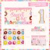 LXlucktim Donut Birthday Party Supplies for 1 Year Old Girl, 150 Pcs Sweet One Party Decorations for Girls Baby - Backdrop, Tablecloth, Crown, Poster view 4