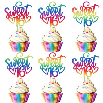 24 Pack 16th Birthday Cupcake Toppers Glitter Sixteen Happy Sweet 16 Cupcake Picks Cheers to 16 Years Old Cupcake Decorations for 16th Birthday Anniversary Party Cake Decorations Supplies Light Blue