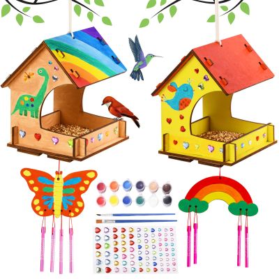 THWAS-LIGHT Wooden Arts and Crafts for Kids - 2 Pack Bird Feeder Wind Chime DIY Kids Crafts - Build and Paint Educational Fun Art Activities Gifts Outside Toys for Boys Girls Ages 3-5 8-12 6-8