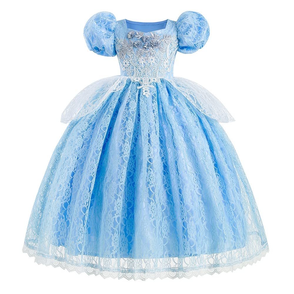 REXREII Girls Cinderella Princess Costume Fancy Dress Halloween Christmas Pageant Party Birthday Wedding Evening Gown Blue 3-4T