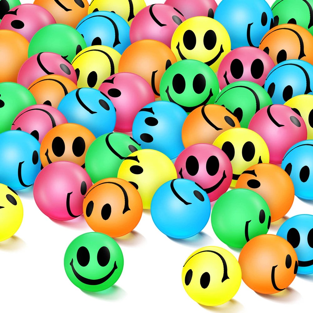 Deekin 300 Pcs 1 Inch Bouncy Balls Bulk Glow in the Dark Smile Face Bouncy Ball Valentine Party Favor Rubber High Bouncing Balls Birthday Gift Prize Vending Machine Filler(Multi Colors)