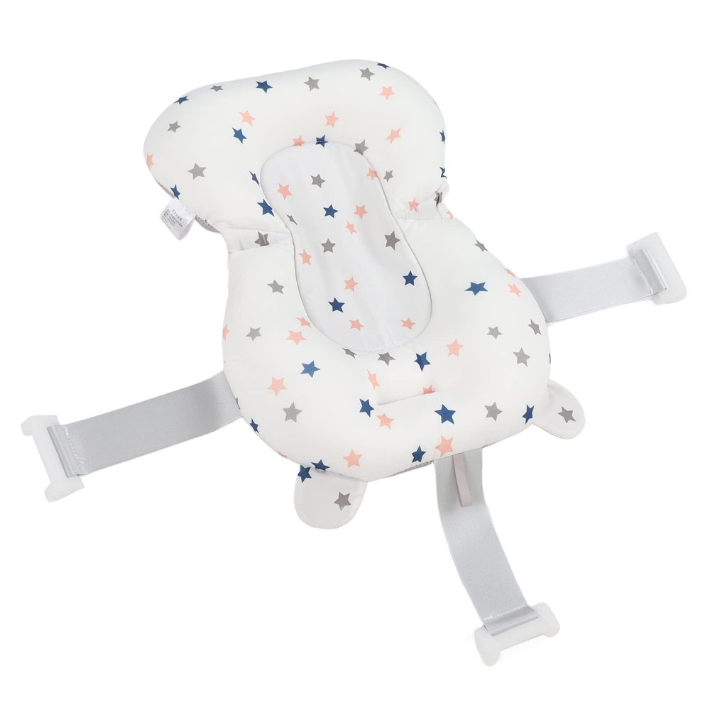 1pc Baby Bath Seat Cushion for Newborn Baby, Infant Bath Tub Support - Yosoo Foldable Adjustable Anti-Slip Bath Seat with Comfortable Padding for Safe Baby Bathing (White Stars)