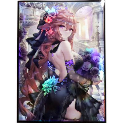 50ct (Yae Miko) Holographic Flashing Top Loading Trading Card Sleeves Deck Protector for MTG/TCG/PTCG Art Anime Printing Card Sleeves Protectors 67x 92 mm A13