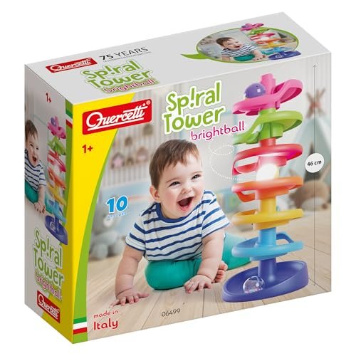 Quercetti: Spiral Tower Brightball - 10pc Swirling 3 Ball Run Toy, Light-Up Ball, Colorful Stacking, Interactive Building Play, Baby & Toddlers 1+