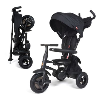 QPlay Rito - Premium Luxury Foldable Trike for Toddlers Featuring Leather touchpoints, Toddler Tricycle Stroller, Push & Fold Tricycle for Ages 12 Months to 5 Years, Midnight Edition