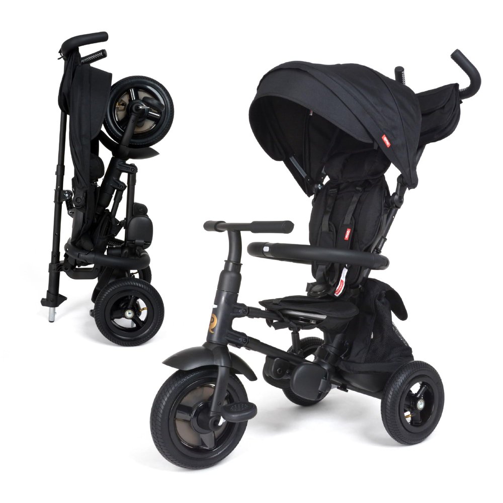 QPlay Rito - Premium Luxury Foldable Trike for Toddlers Featuring Leather touchpoints, Toddler Tricycle Stroller, Push & Fold Tricycle for Ages 12 Months to 5 Years, Midnight Edition