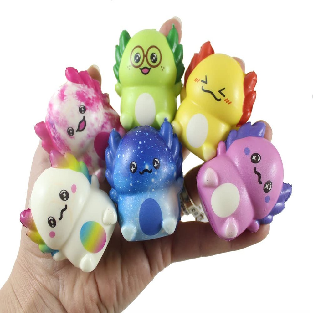 6 MINI 2" Axolotl Slow Rise Squishy Toys - Memory Foam Party Favors, Fidgets, Prizes, OT (Random Colors) (6 Axolotls (Random Colors))
