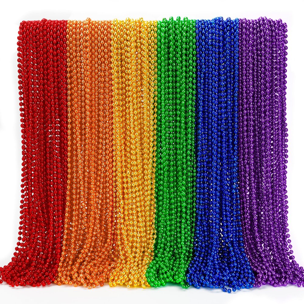 200PCS Pride Accessories, Rainbow Pride Beads Necklace Accessories, 6 Kinds of Metallic Beads Necklace Bulk, Gay Lesbian Pride Necklace, Costumes Decor for Pride Month Parade Throws Party Favors