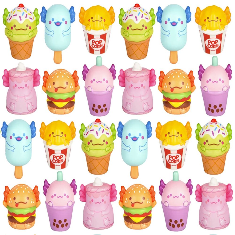24 MINI 2" Food Axolotl Slow Rise Squishy Toys - Memory Foam Party Favors, Fidgets, Prizes, OT (Bulk - 24 Axolotls (2 Dozen))