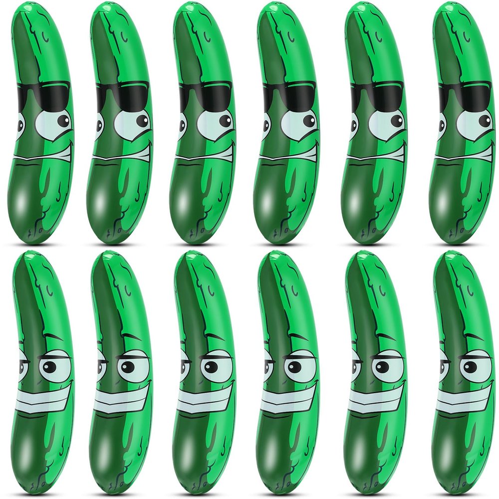 Jexine 12 Pcs 20 Inch Inflatable Pickle Cucumber Funny Pool Float Gifts Inflatable Pickle for Summer Swimming Party Favors Decorations Veggies Decor
