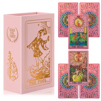 LYINGFISH Tarot Cards for Beginners Pink Tarot Cards with Guide Book Gold Foil with Meanings on Them 78 Classic Origina Waterproof Rider Waite Taro Deck Fortune Telling GamePink