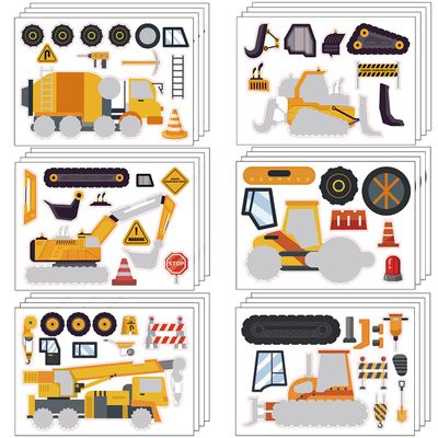 24 Sheets Make Your Own Construction Stickers Make A Face Stickers for Kids Toddlers with Trucks DIY Craf Kids Truck Themed Birthday Truck Party Supplies